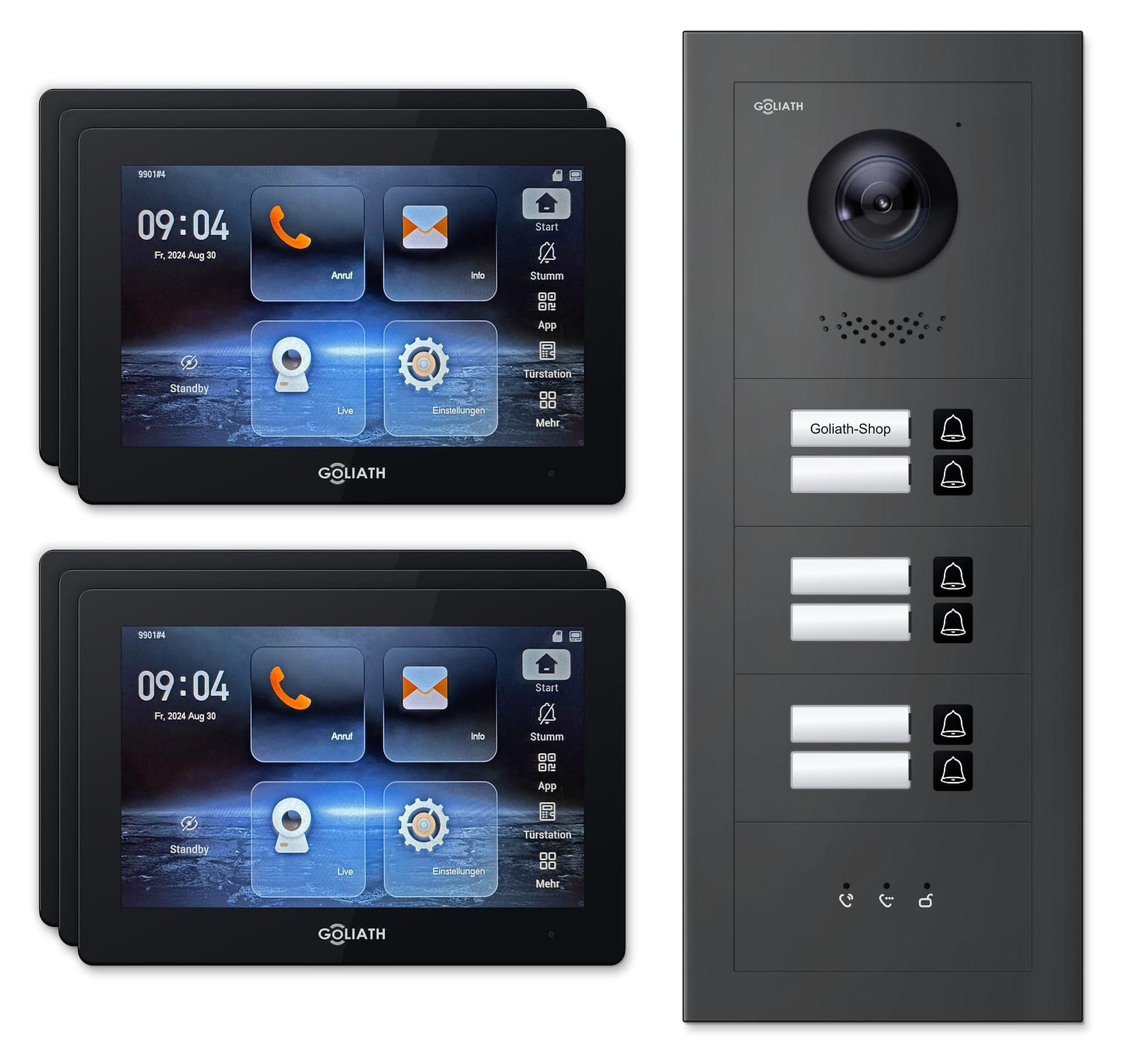 Goliath Premium IP GL-IPH605A.3 Video-Türsprechanlage, 6 Familien, 6× 7 Zoll Schwarz, Anthrazit, Aufputz