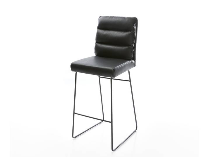 Barstuhl Pela-Flex Echt-Leder Schwarz Kufengestell Metall, Barstühle