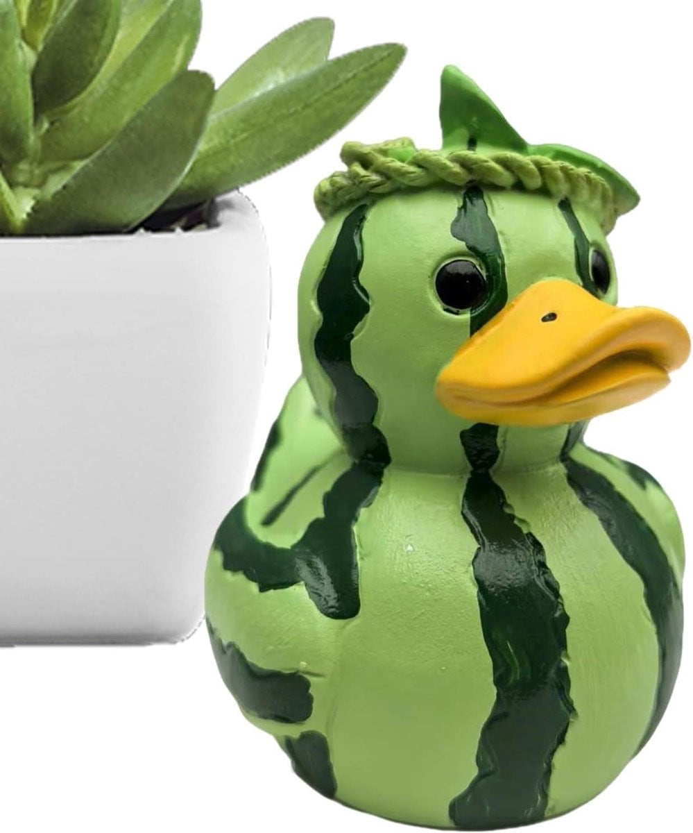 Charmant decoratief eend beeldje van hars met fruitmotief voor interieurverfraaiing