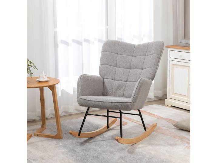 HOMCOM Rocking Chair Bouclette Acier 71x98x101cm Gris Clair