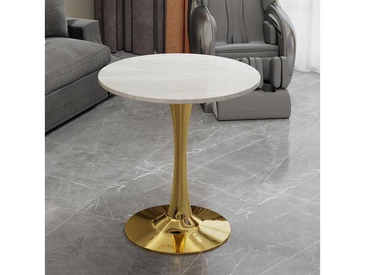 STILVORA Couchtisch mit rundem Marmor-Tischplattenfinish für 2-4 Personen, Beistelltisch für vielseitige Nutzung im Wohn- und Esszimmer, Esstisch für moderne Mid-Century-Einrichtung / Weiß marmoriert