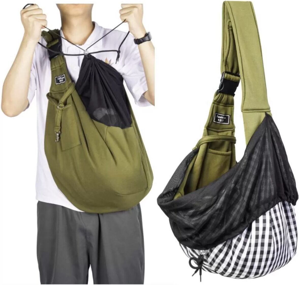 INF Haustier-Tragetasche mit Schultergurt, Netztasche und Bodenpolster – Bequem & Tragbar Grün