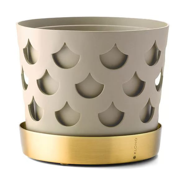 KLONG Trio Drop bloempot beige met messing schotel Ø12 cm