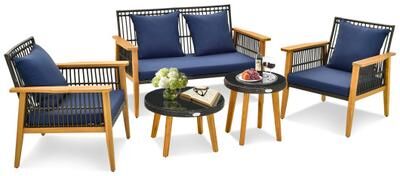 Costway 5 Piece Outdoor Conversation Set with 2 Coffee Tables for Backyard Poolside-Navy