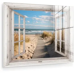 ACRYLGLASBILD Fenster - Meer - Küste - Natur - Ausblick - Strand - Wattenmeer 80x60 cm