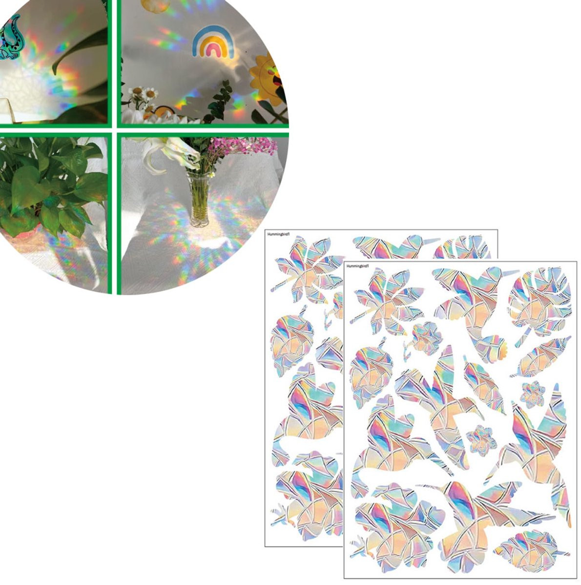 Set van 2 Regenboog Raamstickers - Anti-botsing Suncatcher Stickers - Prisma Laser Film - 30 x 22 cm