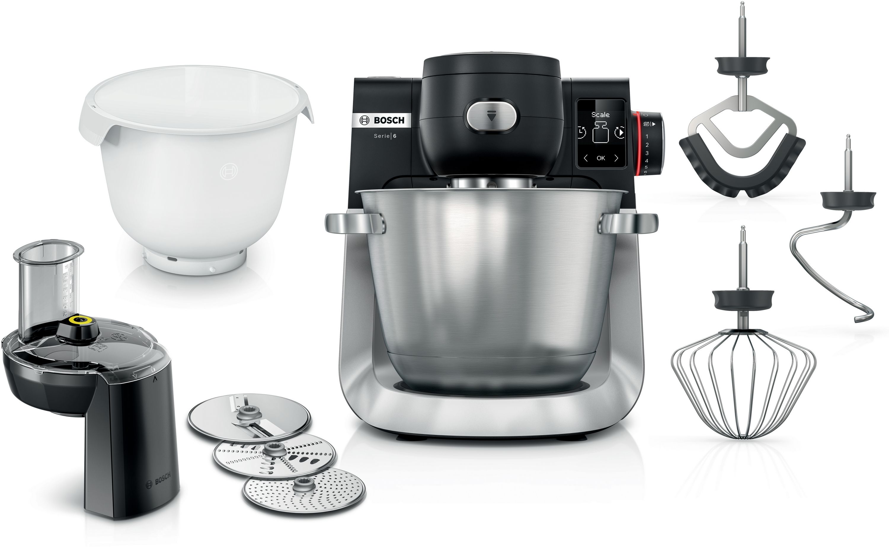 Bosch Serie 6 MUMS6ZS23D 1600 W Küchenmaschine 5,5 l mit Waage (Schwarz, Edelstahl, Weiß)