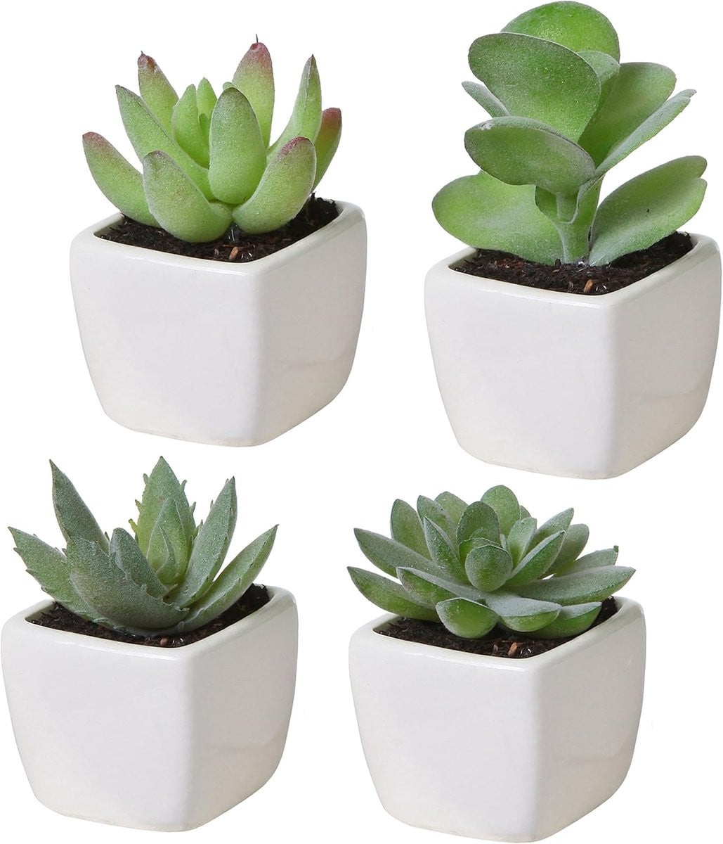 Set van 4 onderhoudsvrije kunstvetplanten in pot - Groen