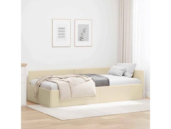 YUOTYRKTEJRSG Stoffbezug Eckbett L Form Creme 80x200 cm Eckbettgestell mit Kopfteil Stoff Creme 80x200 cm L-Form Tagesbett mit Lattenrost Schlafsofa platzsparend für kleines