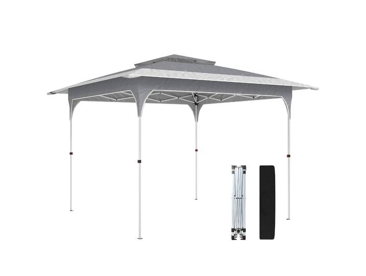 Tente pliante Outsunny 3,5x3,5 m, pop-up avec double toit, UPF50+, hauteur réglable sur 3 niveaux, gazebo extérieur kaki