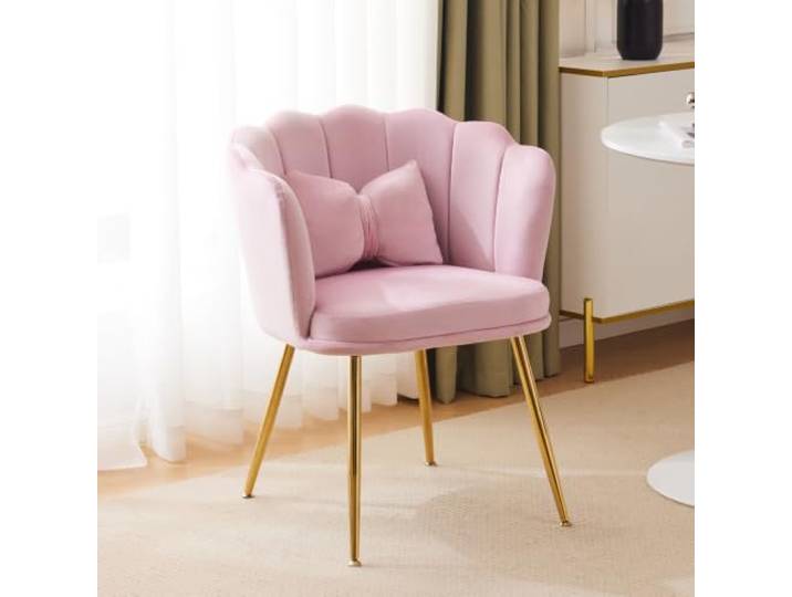 XINGNING Samtsessel mit Blütenblatt Rückenlehne, Gepolsterter Cocktailsessel mit Schmetterlingskissen und Metallbeinen für Wohnzimmer Schlafzimmer und Esszimmer (Pink + Velvet)