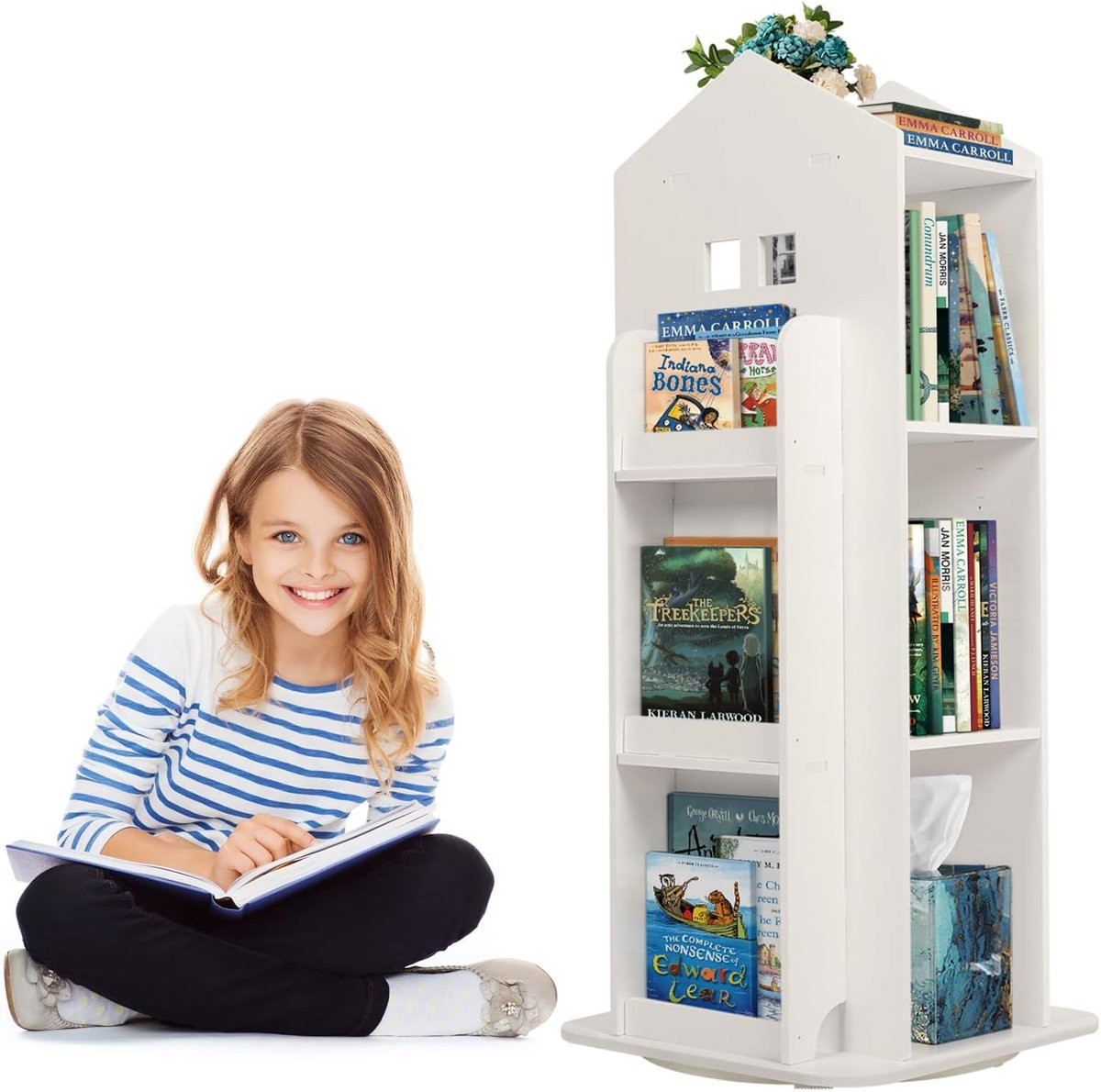 3-laagse draaibare kinderboekenkast voor een ruimtebesparende opbergoplossing