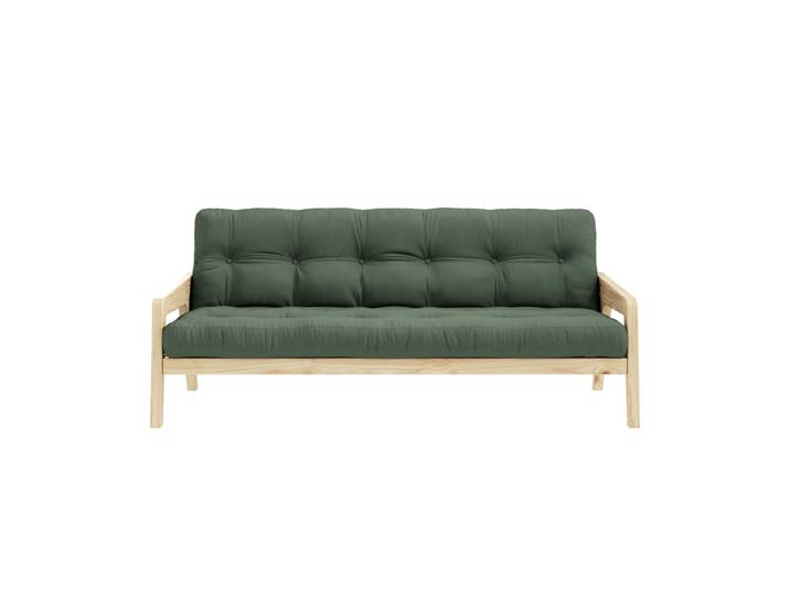 Banquette ajustable GRAB en pin massif naturel avec matelas futon kaki 130x190