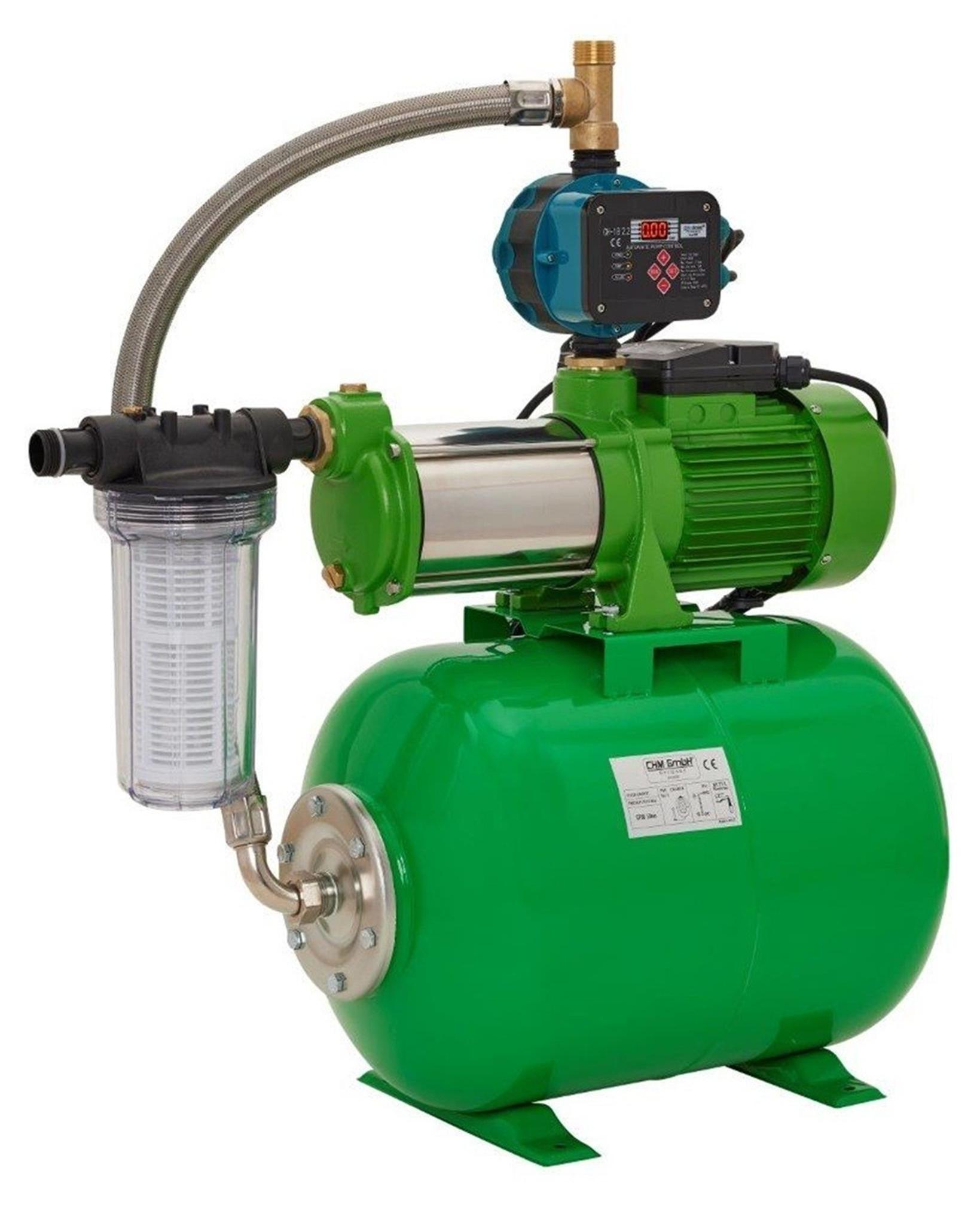 CHM GmbH Hauswasserwerk 100 Liter, 1650 Watt 6,5 Bar, Gartenpumpe mit Druckschalter