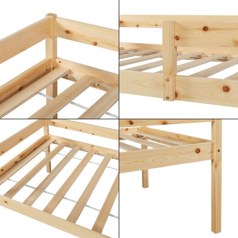 Doppelbett für Kinder, 90x200 cm, aus massivem Kiefernholz, mit ausziehbaren Unterbett und Stauraum