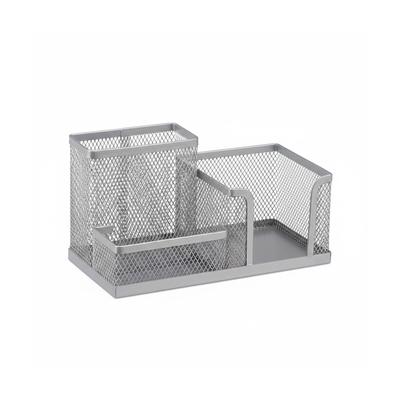 Relaxdays Schreibtischorganizer, Büroablage mit Stiftehalter und Zettelhalter, Metall Mesh, HBT: 10x18,5x9,5cm, silber