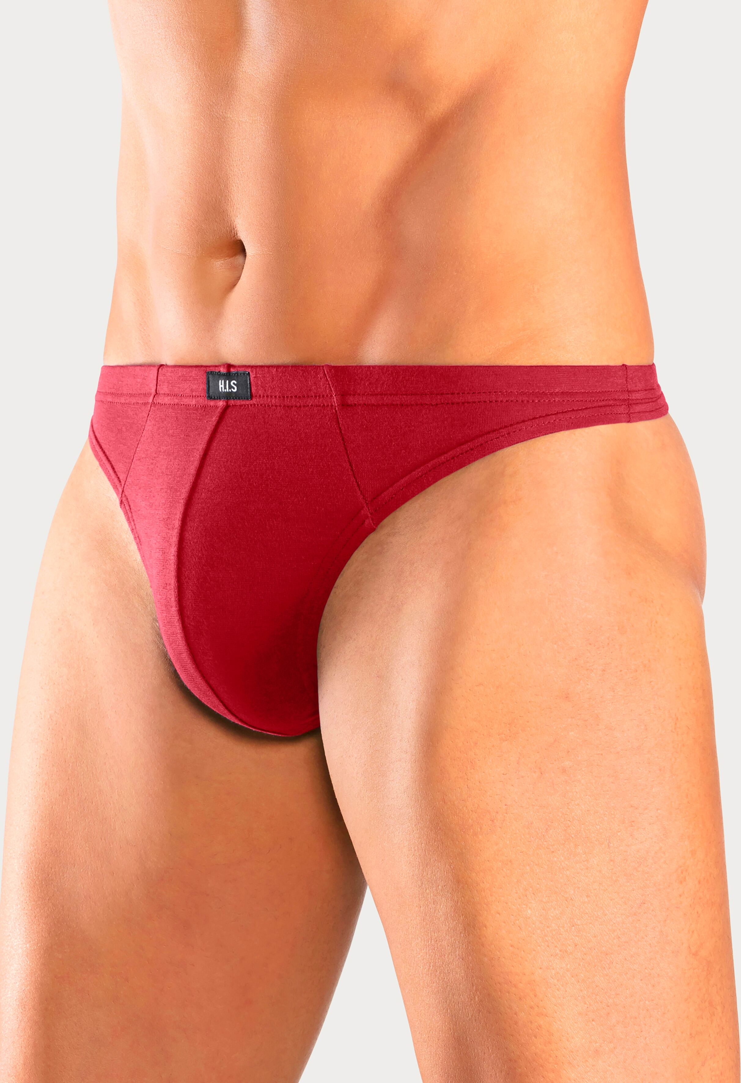 String H.I.S "Herren Unterhose", Herren, Gr. 7 (XL), 5 Stk., bunt (rot, blau, marine, khaki, grau, meliert), Jersey, Obermaterial: 95% Baumwolle, 5% Elasthan, unifarben, körpernah, Unterhosen String, in Baumwollstretch-Qualität rot, blau, marine, khaki, g