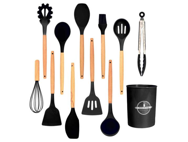 Intirilife Küchenutensilien-Set (12-tlg.), Schwarz, Kunststoff, Küchenzubehör, Küchenhelfer
