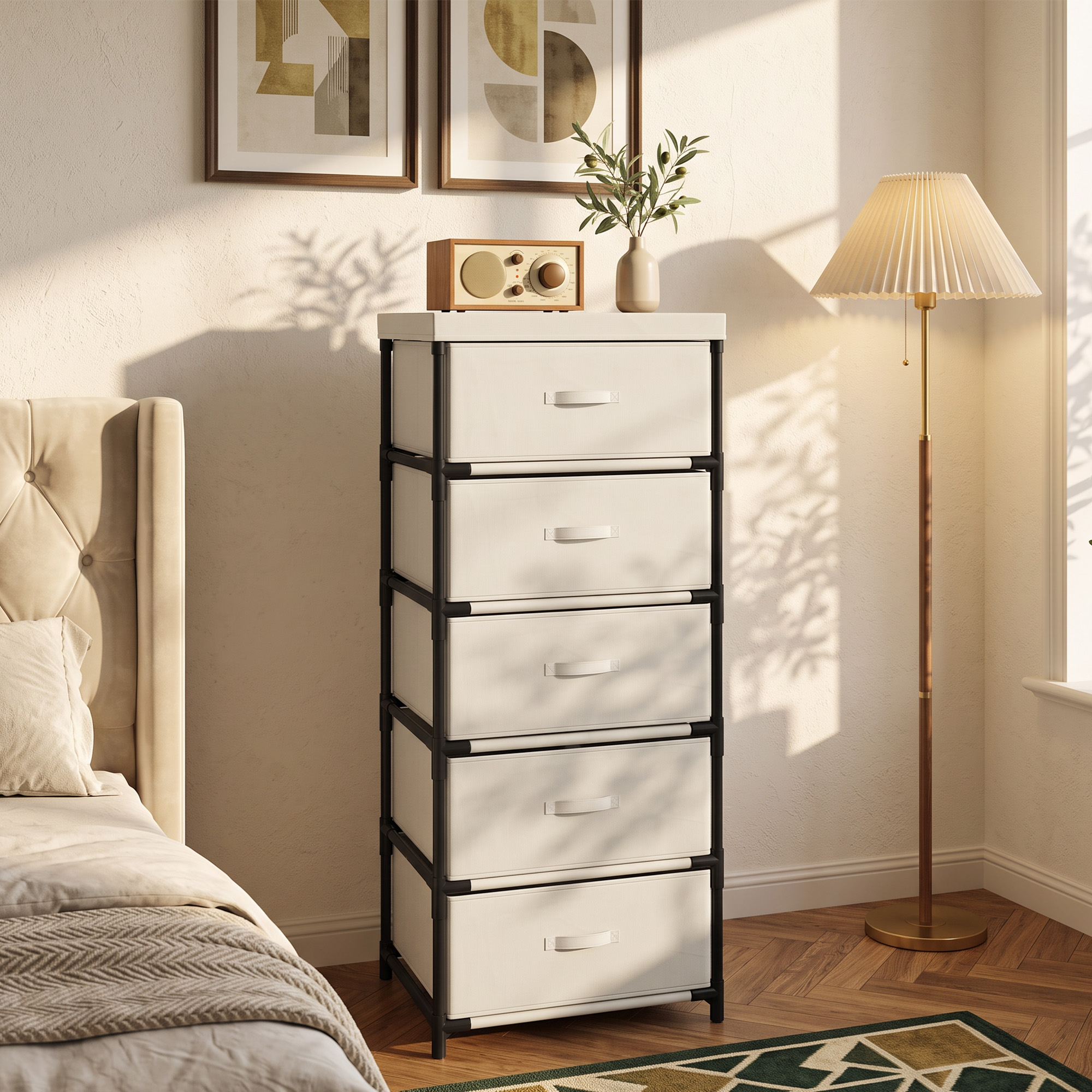Homcom Cassettiera con 5 cassetti in tessuto e struttura in acciaio, beige   Aosom Italy