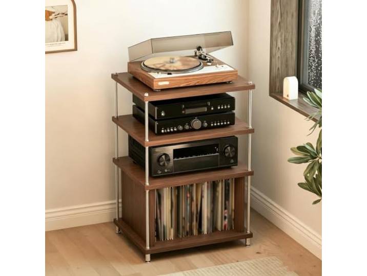ZSCNYHMT AV-Schrank Mit Verstellbaren Regalen Und Metallstütze CD-player aufbewahrung, plattenspielerablage, stabile geräteaufstellung, kabelorganisation, für heimkinos(A)