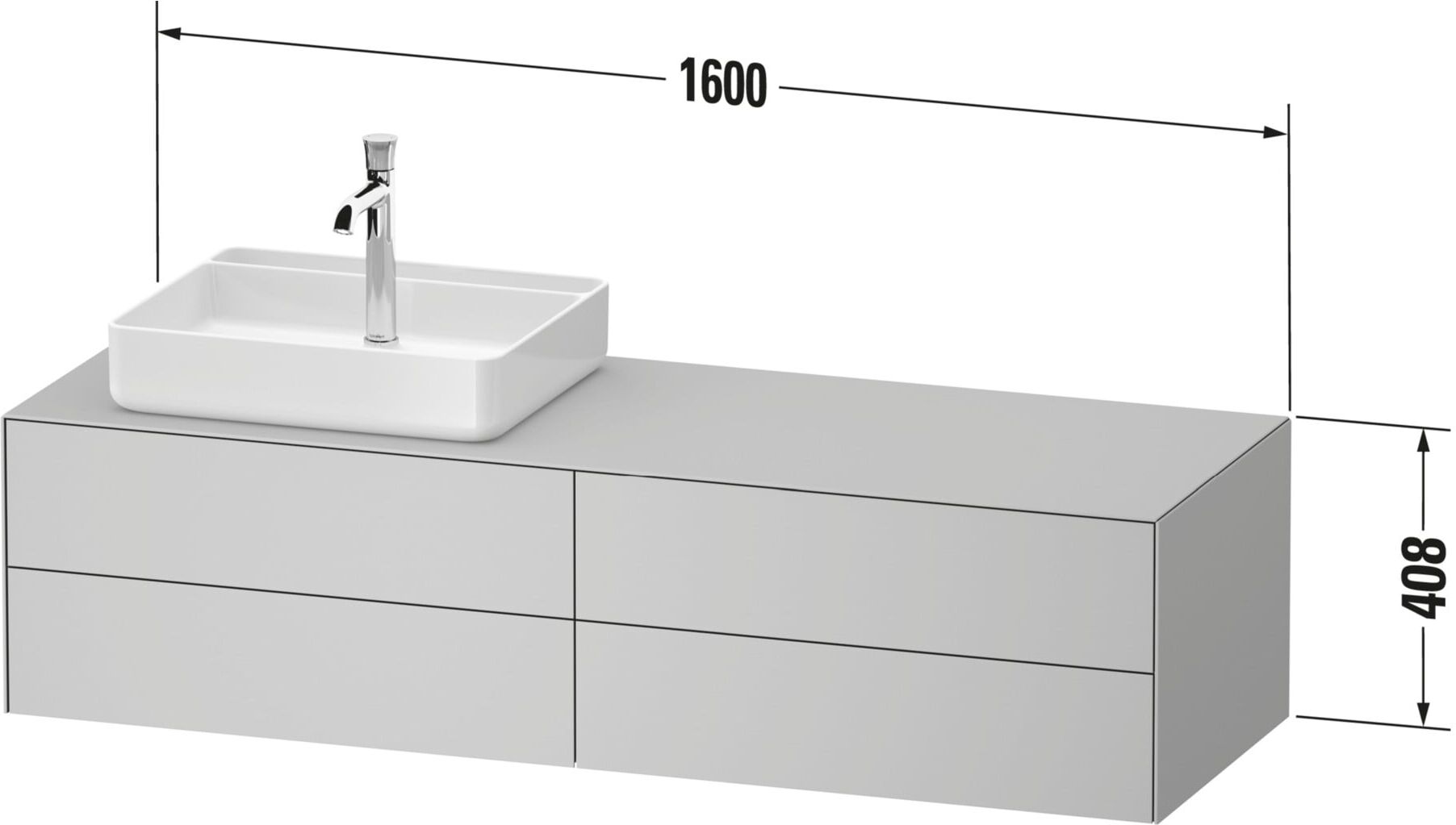 Duravit Waschtischunterschrank White Tulip 160x55cm, Be L, st-g g, k Ei/o Beleucht. (WT4867LH2H20000)