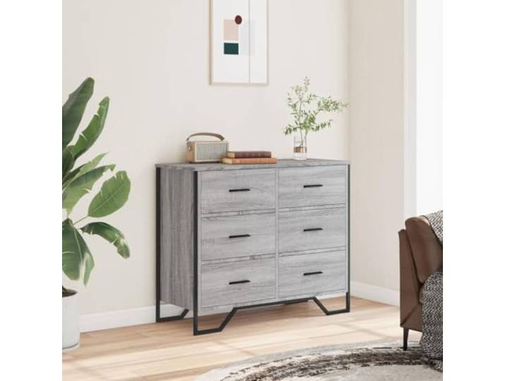 Kommode Grau Sonoma 91 x 35,5 x 74,5 cm Spanplatte 6 Schubladen 60 kg Tragfähigkeit, robuste Platte, kippsicher, für Schlafzimmer