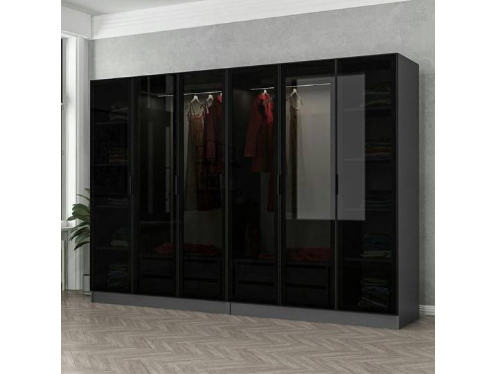 Dressing design 3 penderies, verre & cadre anthracite BYRON