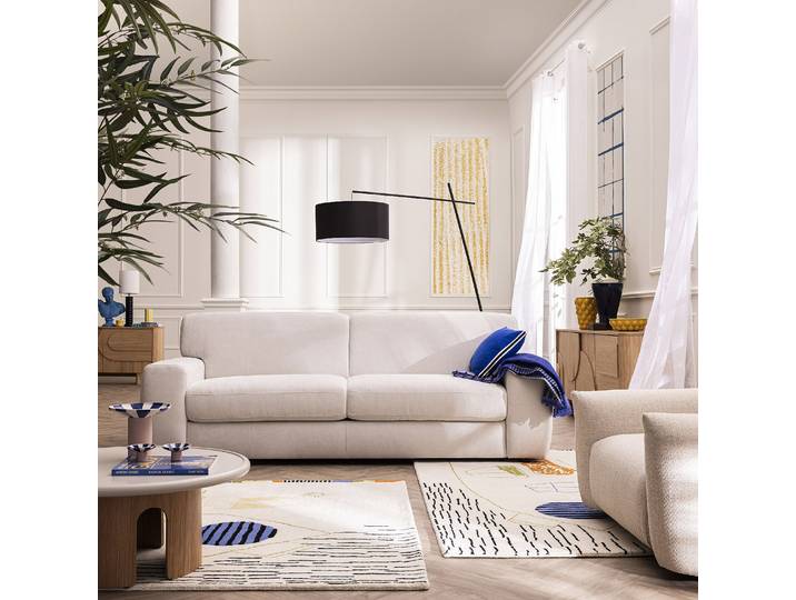 HABITAT - Canapé convertible 3 places - Couchage 160 cm - Matelas 16 cm - Tissu Atrani - Crème - Faro