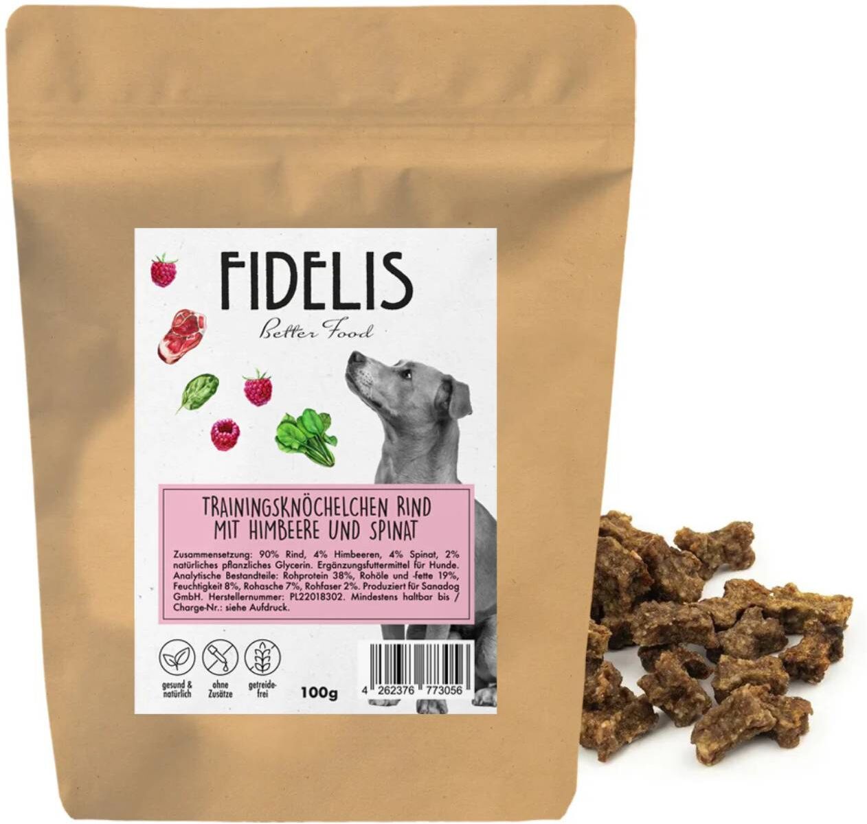 Sanadog Fidelis Mini Training per Cani al Manzo con Lamponi e Spinaci 100 g