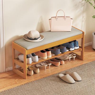 Costway Shoe Rack Bench with Storage 2-Tier Rubberwood Entryway Bench with Flip-Open Storage-Beige