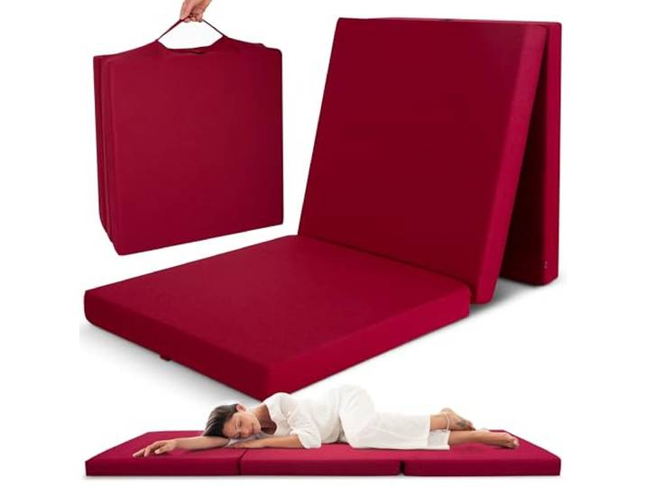 Beautissu Matelas Pliable 1 Personne Adulte Mousse chauffeuse futon Camping 80x195cm rouge 1 place de sol pliant voyage lit d'appoint d'invité poignée transport Campix