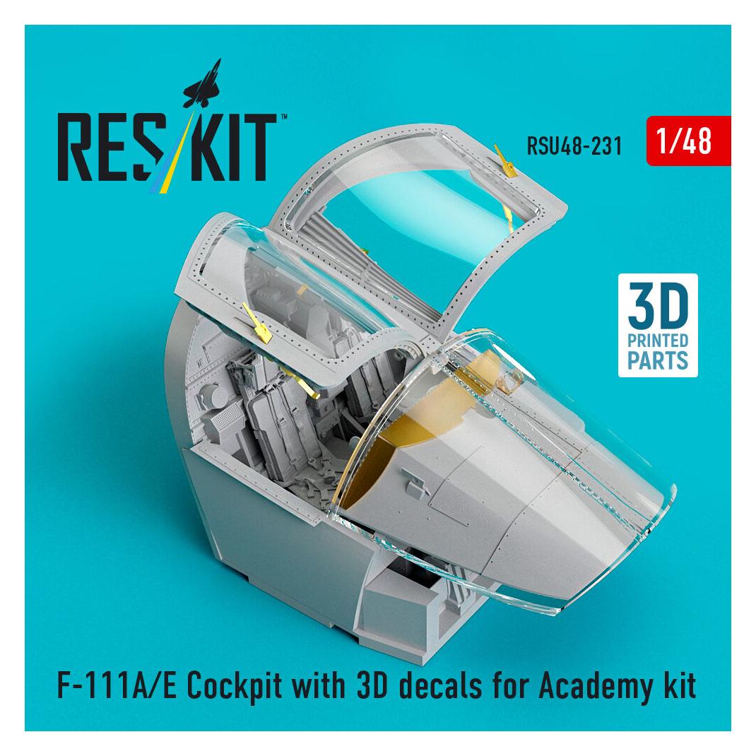 ResKit F-111A/E Cockpit with 3D decals for Academy kit (3D Printed) (RSU48-0231)