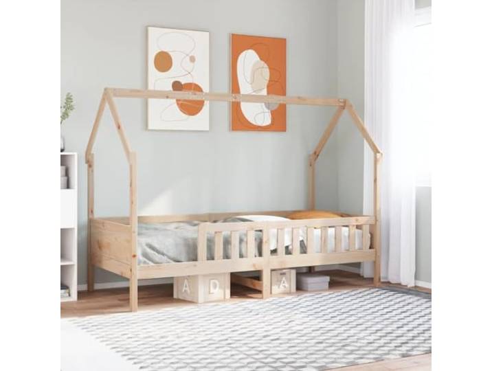 YNGBHFNOP Massives Kiefernholz Hausbett Design Spielbett 90x200 cm Braun Kinderbett 90x200 cm Massivholz Kiefer Hausbett mit Lattenrost und Rausfallschutz für Kinderzimmer, Spielbett mit offenem