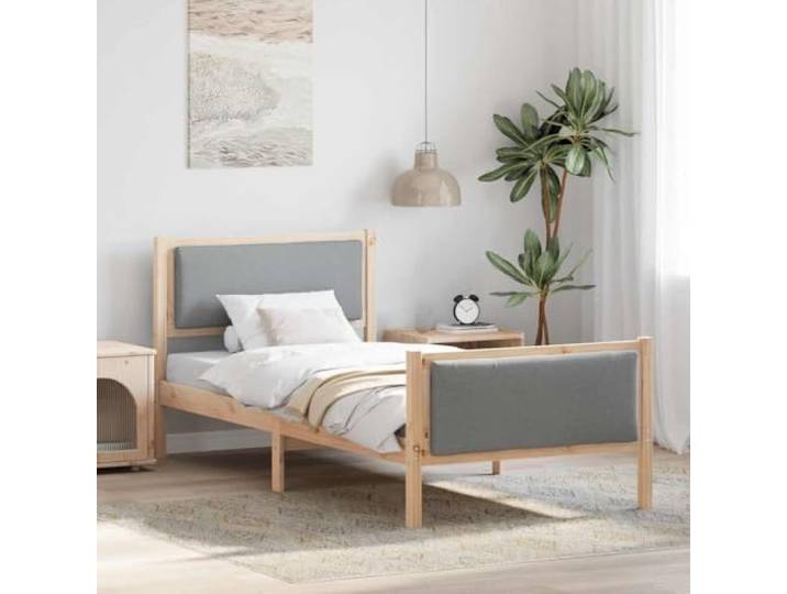 Kiefernholz Bettrahmen mit Kopfteil Modern Rechteckig 90 x 200 cm Braun Bettrahmen mit Kopfteil Hellgrau 90x200 cm Stoff, Polsterbett Gestell mit Lattenrost Kiefernholz, Gepolstertes Kopfteil