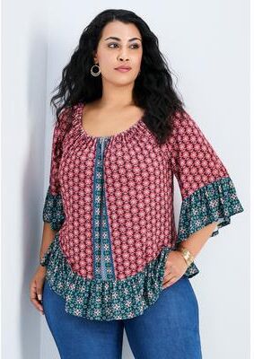 Plus Size Women's Serenity Ruffle Top by Avenue in Folklore Tile (Size 26/28)
