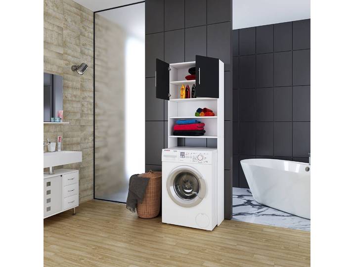 Waschmaschinenregal Jutas 64 x 190 x 25cm Schwarz/Schwarz