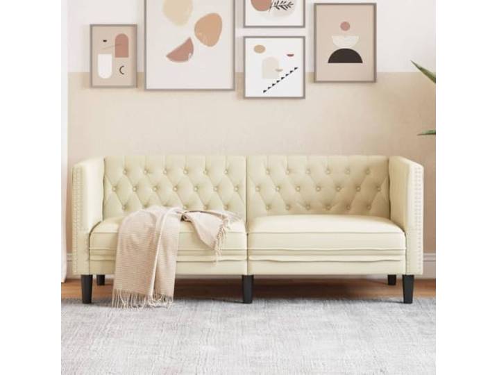 HEFZGDB Chesterfield-Sofa 2-Sitzer Creme Kunstleder Polsterbank mit Knopfheftung und stabilen Stützbeinen, langlebiges pflegeleichtes Sofa für Wohnzimmer und Entspannung, Bequeme