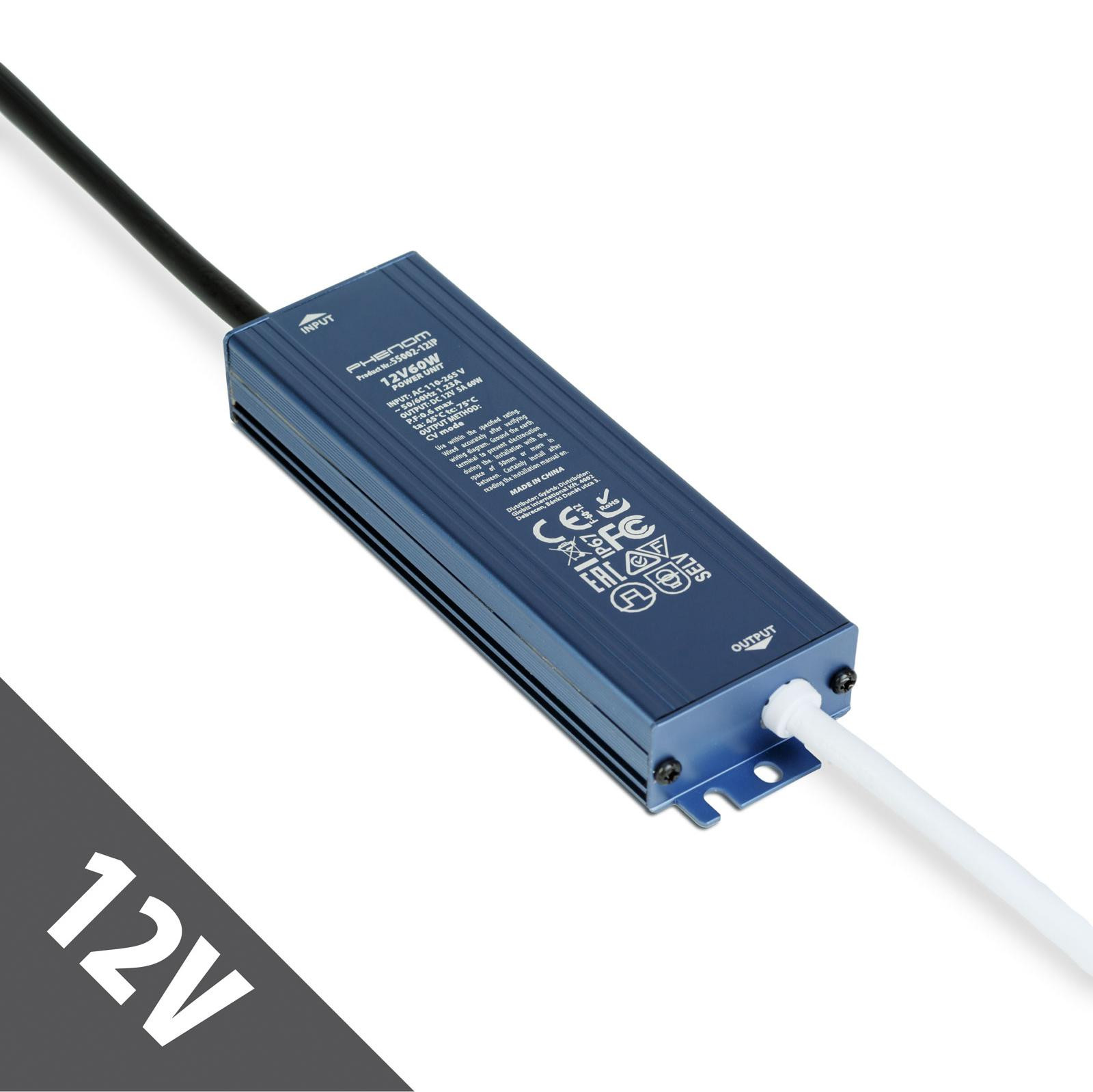 HomeShopXL LED-voeding 12V 60W IP67 waterdicht transformator 12V DC 5A LED-driver voor buitengebruik geschikt voor LED-strips, camera's en tuinverlichting [55002-12IP]