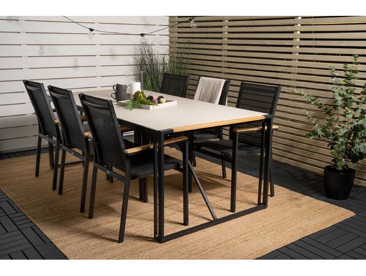 Garten Esstisch Lorenzo - 200x90 cm mit einer Tischplatte aus Glas und Teakholz - Grau - Luxusbetten24
