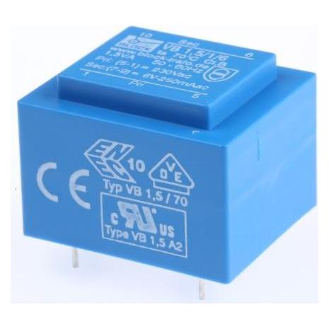 Block PCB mount transformer 1.5VA 1x6 o/p (VB 1,5/1/6)