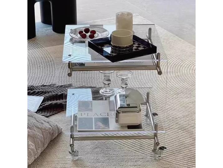 Petite table basse nordique en acrylique, chariot mobile, lumière de célébrité d'internet, luxe, haut sens, table de chevet médiévale, côté canapé