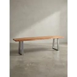 Esszimmerbank Massivholz Metall Baumkante Chromgestell, Akazie 160x40x46 cm