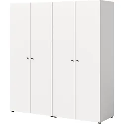 KLEIDERSCHRANK weiß 4-türig 160 cm, Drehtürenschrank mit zusätzlichen Einlegeböden