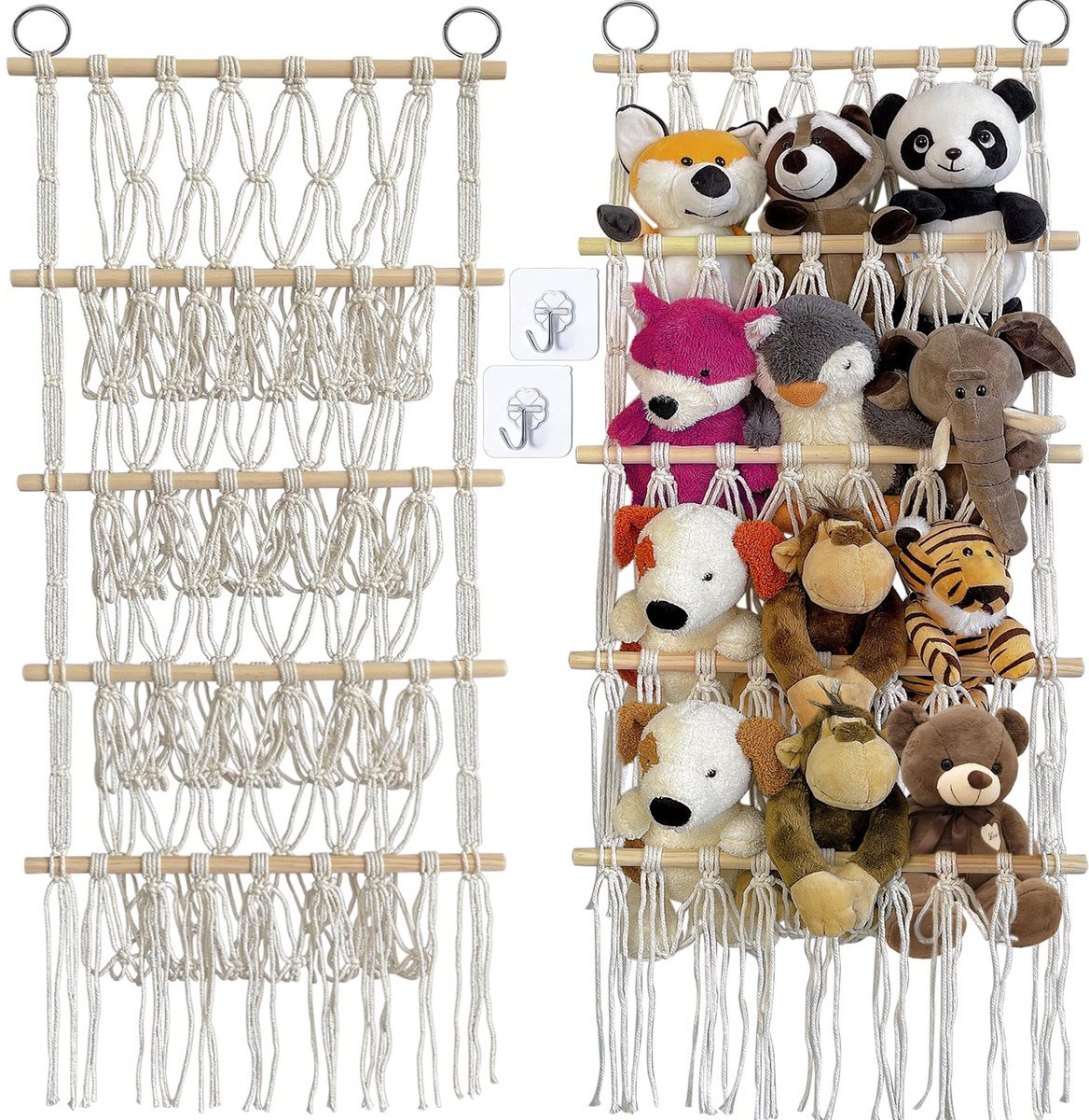 Speelgoednet met 4 lagen voor pluche dieren en knuffels in de kinderkamer