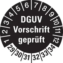 König Werbeanlagen Dreifke® Prüfplakette DGUV Vorschrift geprüft schwarz/weiß, ab 2 - 30 mm Folie selbstklebend