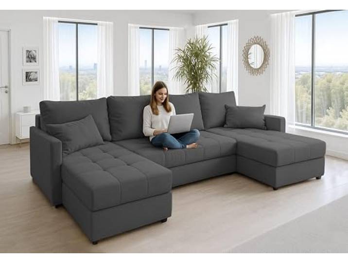 AXLIVING Ecksofa Dolceo 287 cm dunkelgrau, Schlaffunktion Strukturierter, robuster und lichtbeständiger Bezug. Für alle, die bequeme Sofas mit durchdachter Funktion schätzen.
