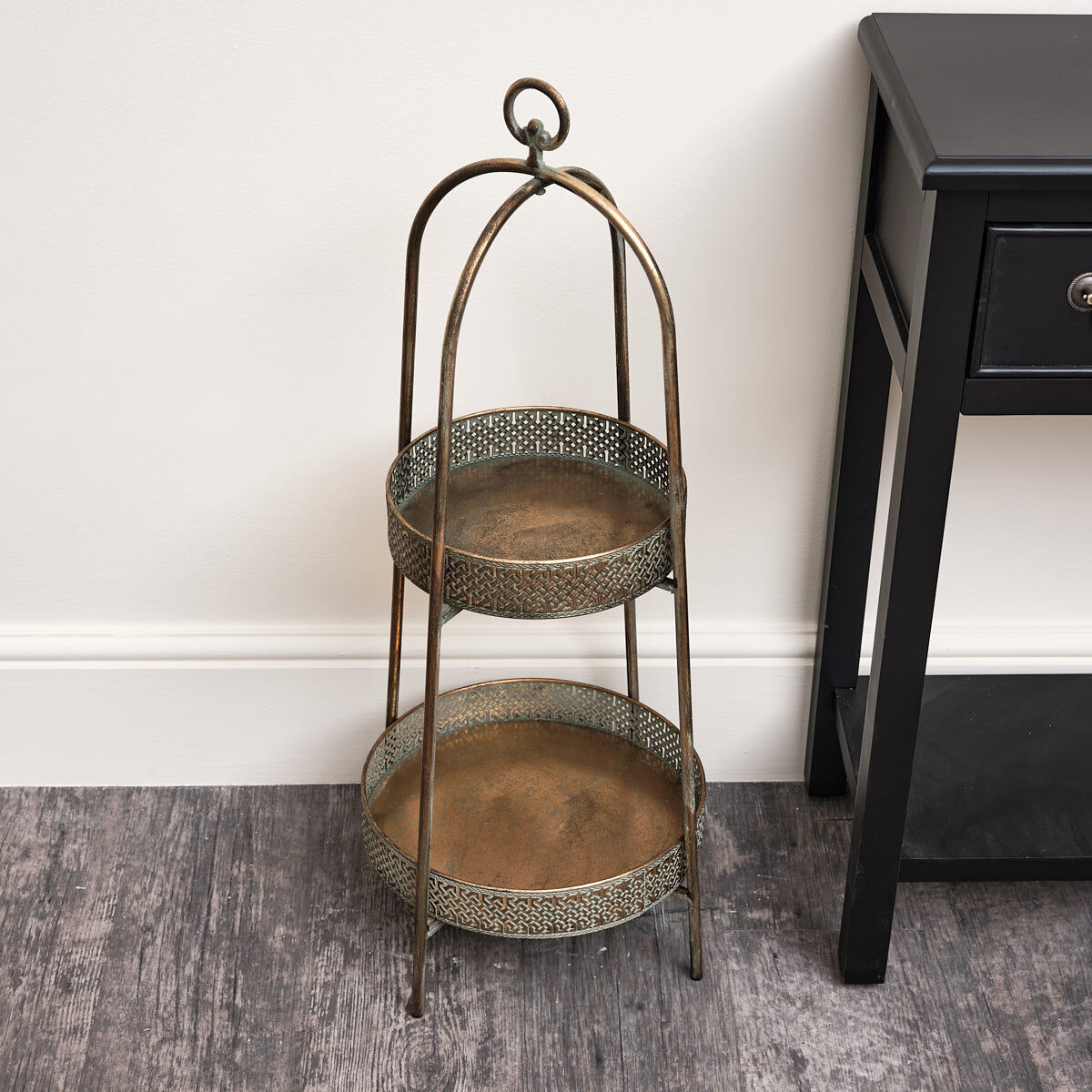 Antique Gold Two Tier Freestanding Shelf Metal