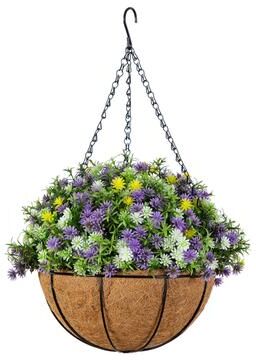 Nearly Natural 19-in UV Resistant Dandelion and Rosemary Hanging Basket