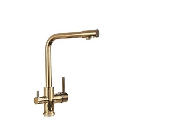 Messing-Wasser-Küchenarmatur Küchenmischbatterien mit zwei Griffen for heißes und kaltes Trinkwasser, 3-Wege-Filter(Golden)
