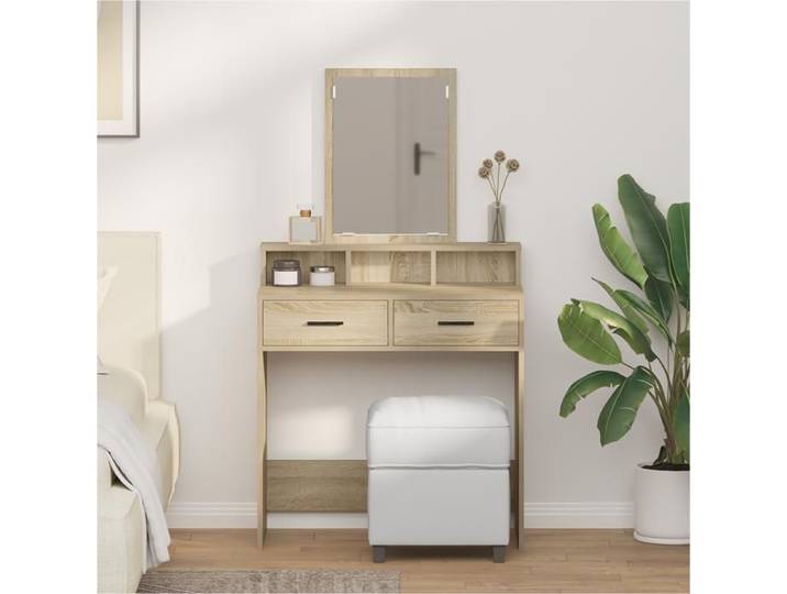 CLARENCE Table de maquillage - Coiffeuse cosmétique avec tiroirs en chêne Sonoma 79x41x140 cm EU753263